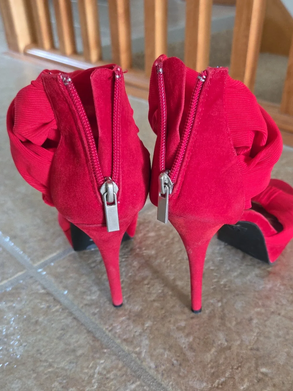 Anne Michelle Red High Heel Ankle-Strap Sandals